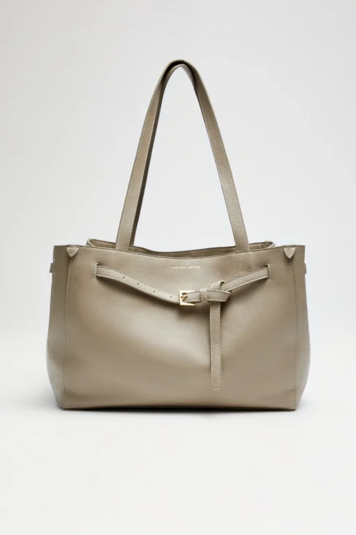 Beżowa skórzana torba shopper