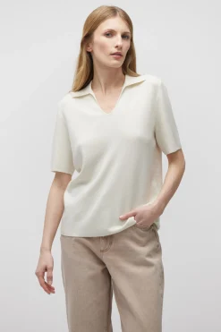 Biała bluzka polo z wełny merynosowej