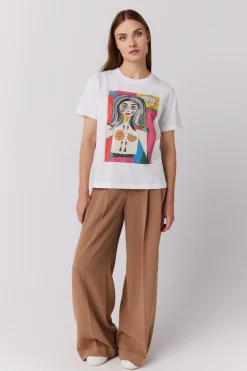 Biały bawełniany t-shirt z nadrukiem