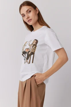 Biały bawełniany t-shirt z nadrukiem