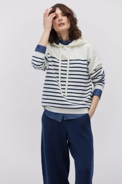 Bluza z kapturem w granatowe paski