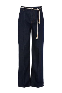 Granatowe szerokie spodnie jeans