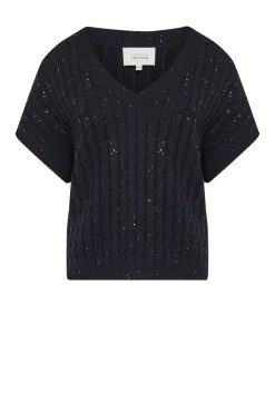 Granatowy sweter z dekoltem w szpic