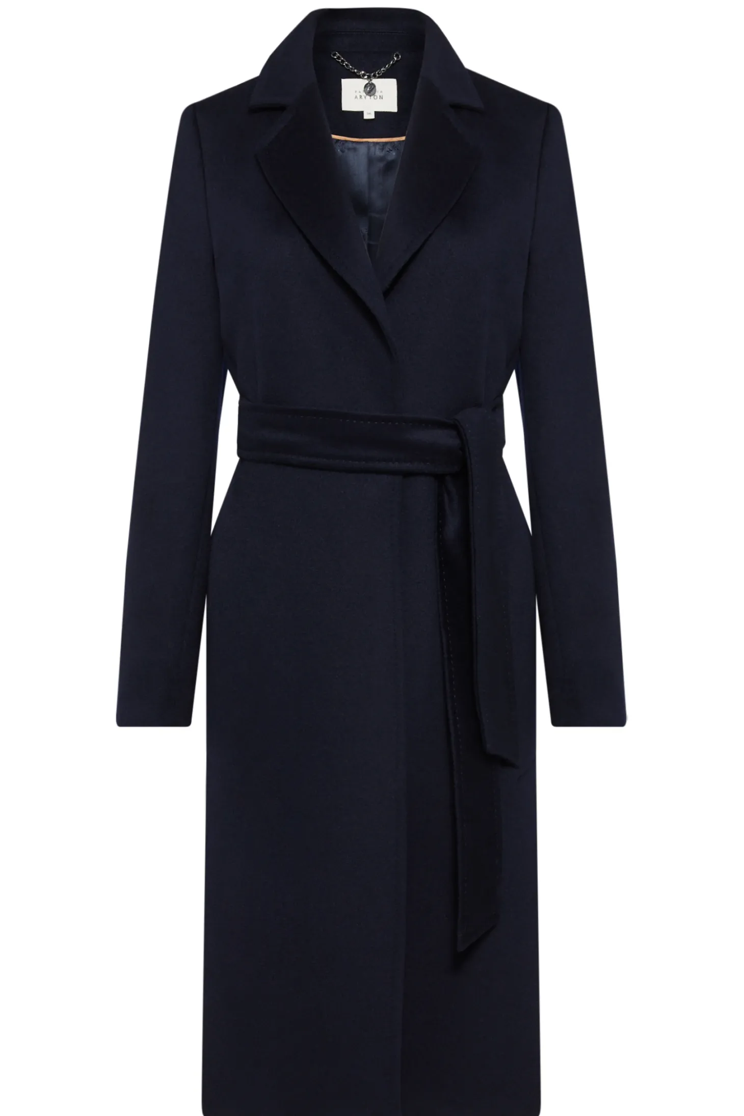 Granatowy wełniany płaszcz z paskiem