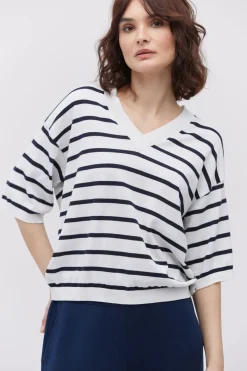 T-shirt w paski z jedwabiem